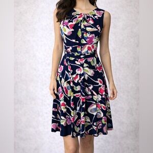 Wisp A Line Dress 14 Stretch Career Church Blue Floral Washable Colorful